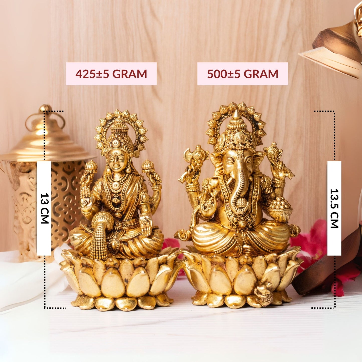 Divine duo Shri Lakshmi with Shri Ganesha Brass Murti - Pair With Gift Box