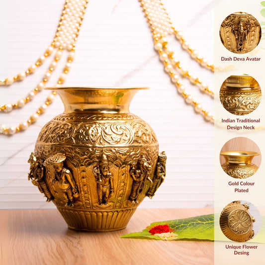 Gold Plated Dashavatara Narayana Vishnu Kalash