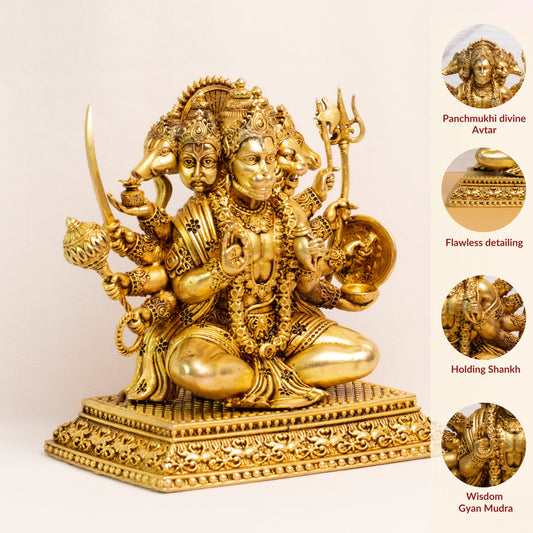 Panchmukhi Veer Hanuman Idol Brass Murti