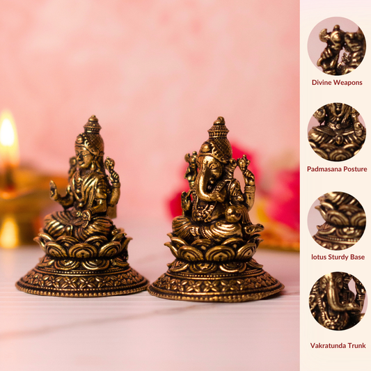 Goddess Lakshmi Lord Ganesha Brass Murti With Gift Box